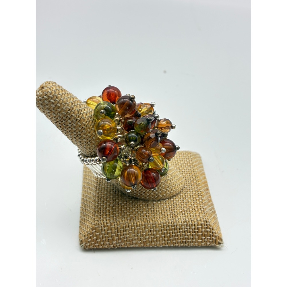 Statement Stretch Rings Lot of 3 Silver Cluster Grey Flower Autumn Beaded - Picture 13 of 13